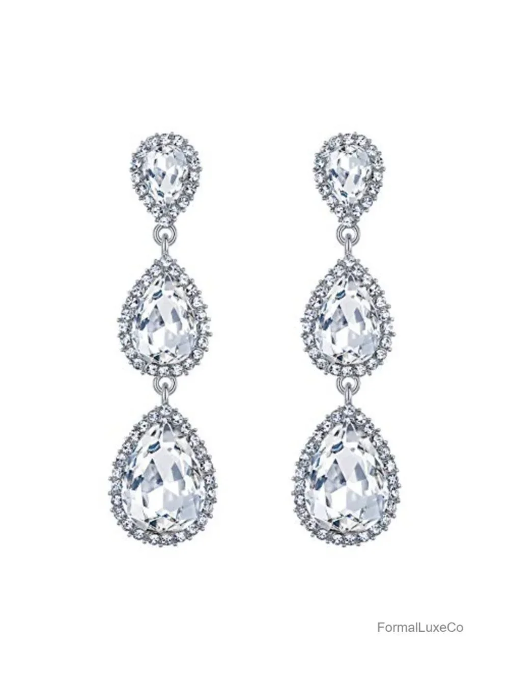 Crystal Teardrop Dangle Earrings for Women, Wedding Bridal Jewelry, 2.5 Inch